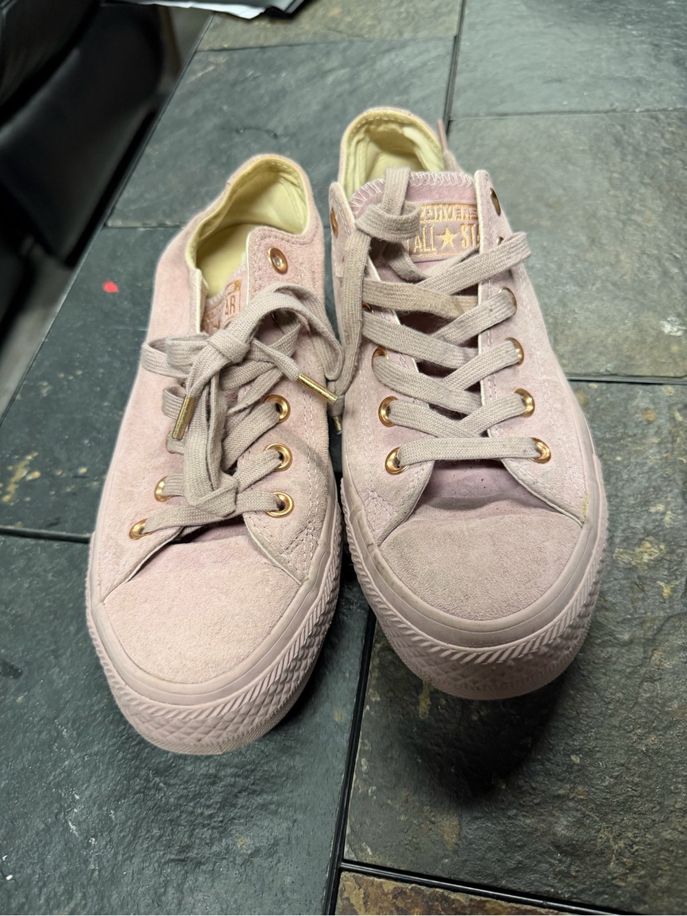 Converse Pink Suede Low Top Sneakers with Rose Gold Eyelets
